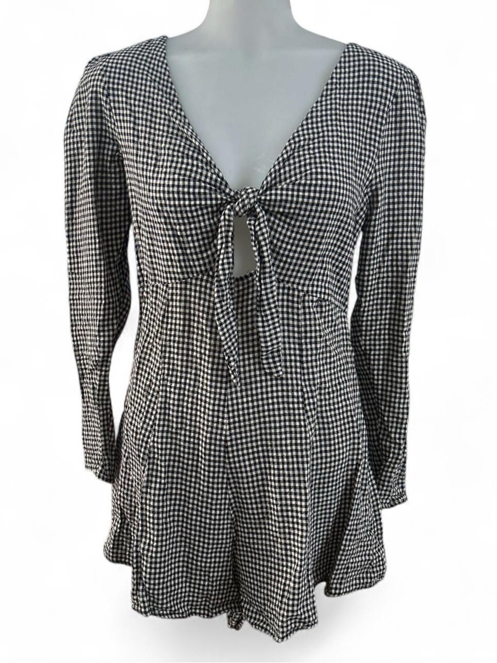 Dress Forum Black & White Gingham Tie-Front Romper